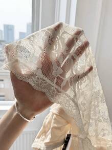 SHEIN EZwear 女士夏季不对称下摆蕾丝杏色抹胸紧身衣 - 杏色 - 查看 7