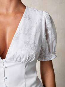 Glamine Top corto con vita arricciata, maniche a sbuffo, in stile jacquard e patchwork, per donne