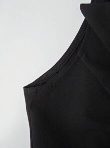 SHEIN Unity Blusa básica de mujer con escote en V profundo, bolsillos, dobladillo en forma de V, sin mangas, cuello de solapa, abierta por delante con decoración de botones, color negro - Negro - Ver 4
