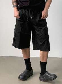 DAZY Pantalones cortos casuales de color negro sólido de estilo oscuro para hombres, de verano
