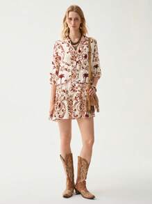 Florisole Women's Boho Mini Dress With Three Quarter Sleeves And Ruffle Hem Detail