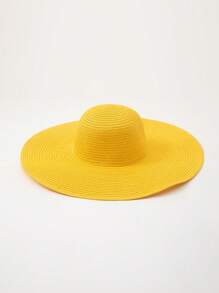 2件套女士宽边草帽和沙滩包套装 - 黃色 - 查看 3
