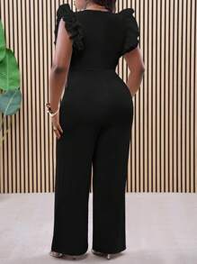 Slaydiva 优雅、派对、活动和约会穿着大码女式连体裤，白色无袖荷叶边下摆纹理面料阔腿设计，春夏