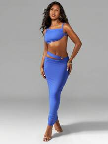 MISSGUIDED Starfish Accent Cut Out Co-Ord Set Bodycon Long Skirt And Crop Top Summer Beach Resort Wear Party Club Night Out Evening Occasion Two Piece Set