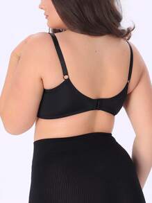 SHEIN 1pc Women Plus Size Lace Patchwork Underwire Bra - Black - View 2