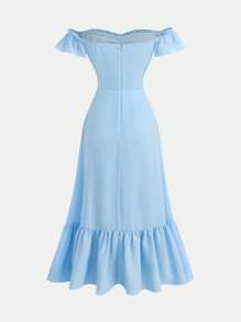 SHEIN Girlism Teen Girls Elegant Ruffled Off Shoulder Wedding/Wedding Guest Dress, With Ruffle Hem - Blue - View 2