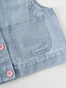 Chaleco vaquero holgado de lavado claro y falda vaquera plisada de cintura elástica completa para niña, conjunto versátil de moda minimalista para uso diario