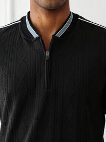 Manfinity Homme Men's Summer Casual Contrast Trim Short Sleeve Polo Shirt - Black - View 7