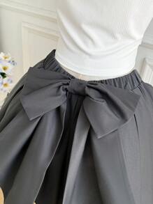 Comfortcana Plus Size Women's Solid Color Bowknot Detail Cropped A-Line Skirt - Grey - View 6