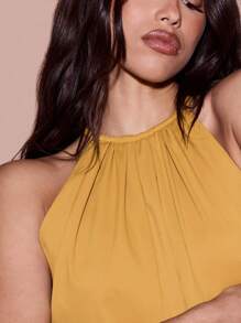 KIZN 褶饰紧身迷你吊带连衣裙修身俱乐部派对夜间外出夏季无袖晚礼服 - 黃色 - 查看 4