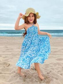 SHEIN Casual Comfortable Ruffle Collar & Hem Shift Dress, Simple & Minimalist Style - Blue and White - View 1