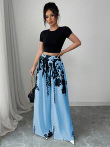 Calvaya Nuovi pantaloni lunghi eleganti e accattivanti a vita alta, con vestibilità ampia, effetto snellente, per primavera/estate