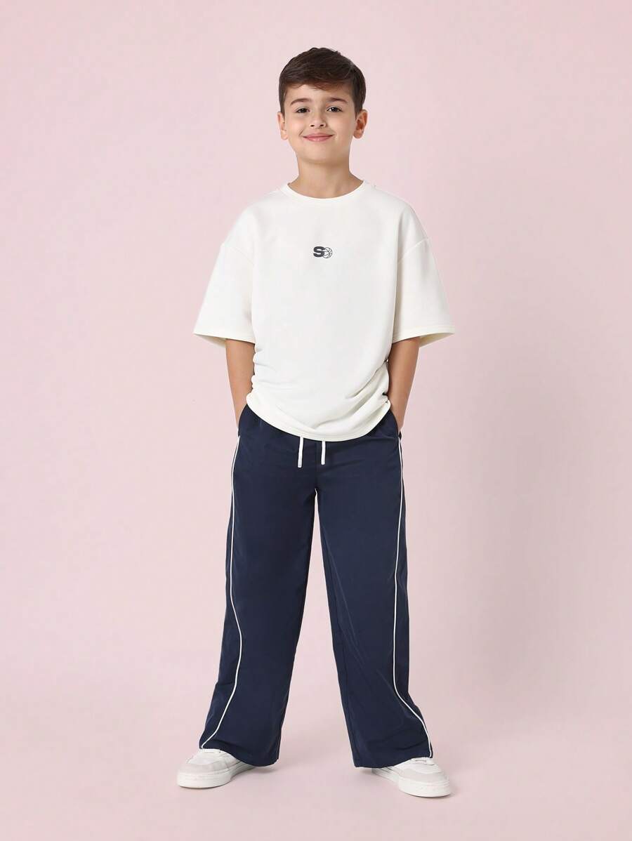 SUMWON 青少年篮球运动套装休闲运动服宽松运动训练套装休闲街头风儿童日常度假装 - 藏蓝色 - 查看 1