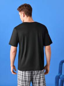 Notgurli 休闲“我的床”图案舒适套头 T 恤，适合年轻男士、家居服 - 黑色 - 查看 2