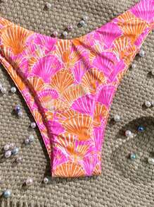 Swim Mod Summer 2 Pieces Vacation Spaghetti Strap Random Print And High Cut Bikini Swimwear Set - Multicolor - View 4