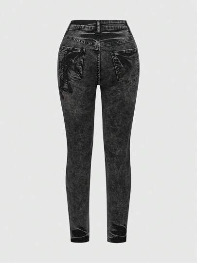 Grunge Punk Plus Size Solid Color Skinny Vintage Washed Women Casual Jeans