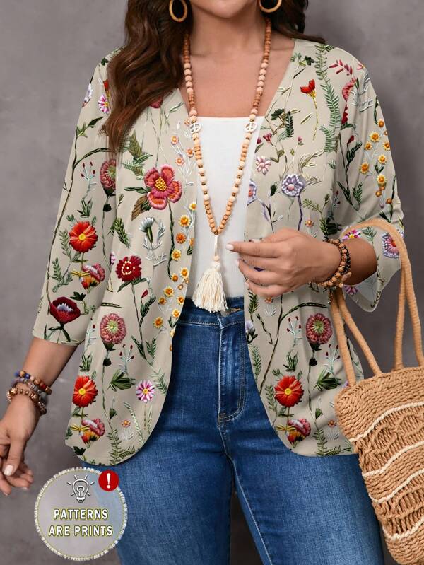 EMERY ROSE Chaqueta ligera de talla grande para mujer con estampado minimalista all-over