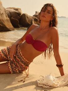 Elaire 3pcs/Set Elegant Bohemian Bikini Swimsuit For Beach For Summer Beach Vacation - Multicolor - View 2