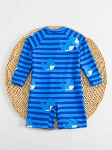 SHEIN 6-9M Baby Boys' Long Sleeve Swimsuit, Adorable Crab Cartoon Print One-Piece Swimwear - Multicolor - View 2