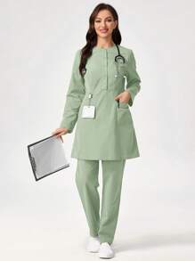 TaskEZ 纯色长袖长裤手术服套装 - 薄荷綠 - 查看 5