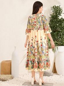 SHEIN Teen Girl Woven Print Shift Dress - Apricot - View 2