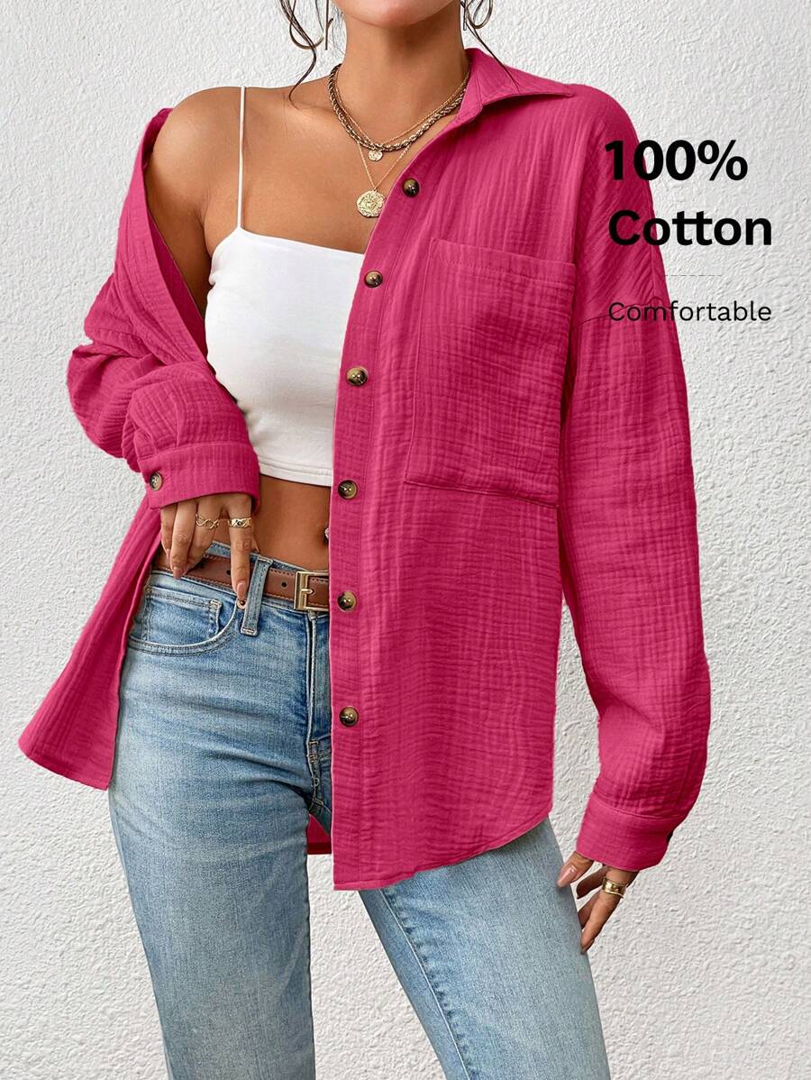 SHEIN Essnce 落肩袖口袋貼布襯衫