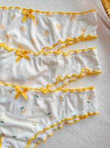 SHEIN 3件套女士荷叶边蝴蝶结装饰比基尼内裤套装 - 彩色 - 查看 5