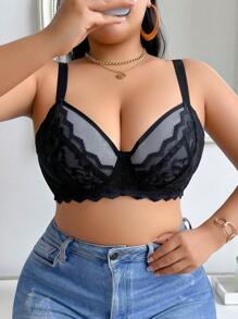 SHEIN 1 pièce Soutien-gorge avec armatures pour grandes tailles, style minimaliste et romantique. Lingerie sexy en dentelle - Noir - Voir 4