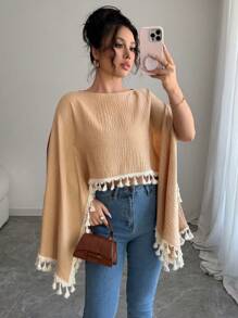 SHEIN Unity Solid Color Asymmetrical Hem Long Sleeve Versatile Blouse Fall Cloth For Women - Khaki - View 3