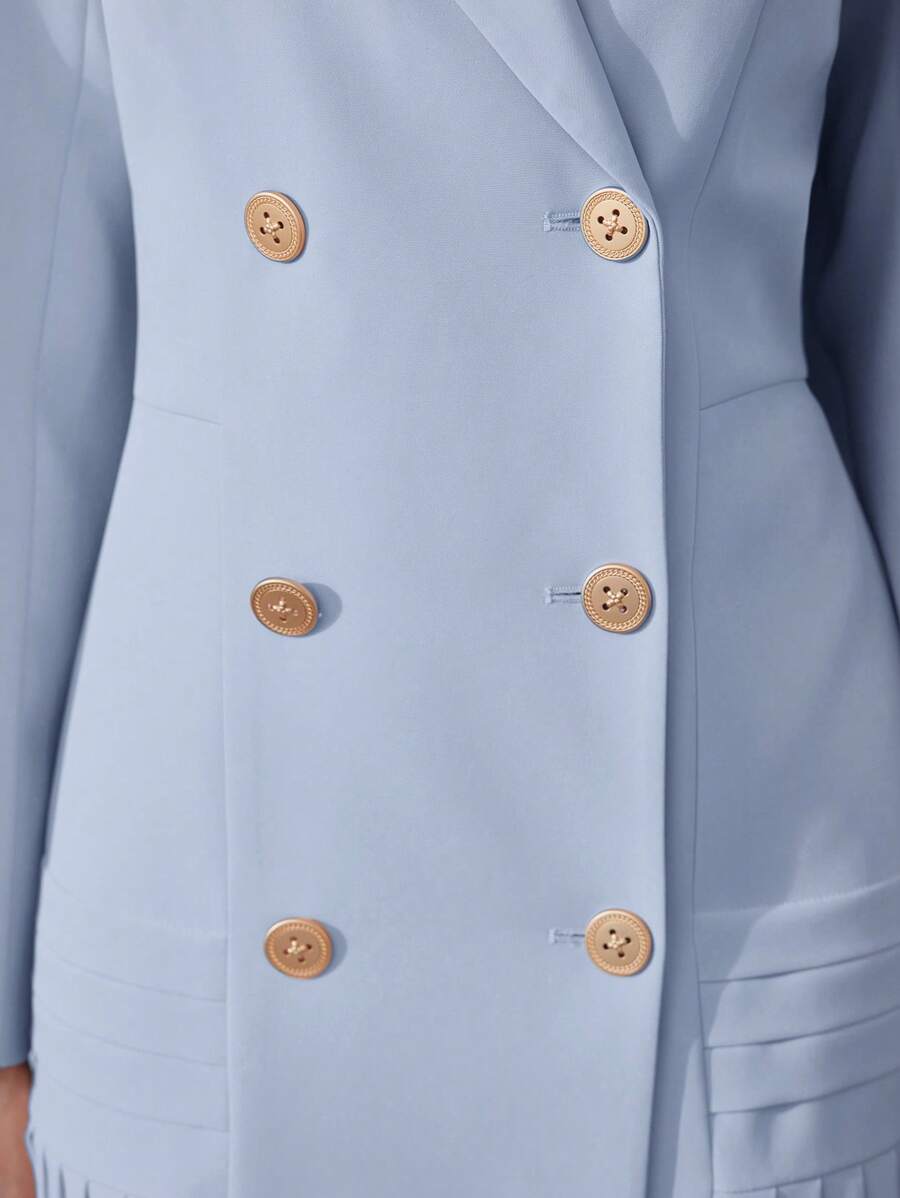 MOTF PREMIUM PLEATED DOUBLE BUTTON DRESS - Baby Blue - View 2