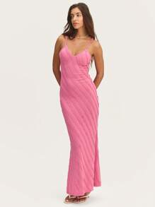 SHEIN Unity Pink Ribbed Women Maxi Dress Designed With A Flattering Fitted Silhouette And Sleeveless Design, Ideal For Summer Events, Beach Parties, Or Vacation Evenings. - Pink - View 1