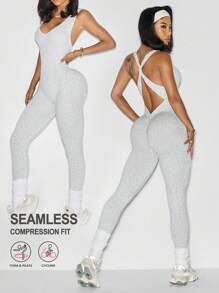 Dewbera 1 件女式豹纹瑜伽健身连体衣 - 彩色 - 查看 2