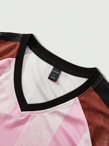 ROMWE MEN Prep 1 Set de Camiseta de verano para hombre, diseño estilizado con estampado de personaje femenino de temática deportiva de manga corta - Rosa - Ver 6
