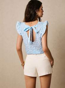 SHEIN Frenchy Summer Checkered Back Lace-Up Top, Cap Sleeve Shirt, Backless Top Casual Wear Comfortable
