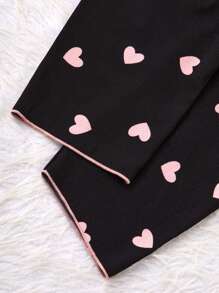 2 件装少女杏色蝴蝶印花长袖开衫和裤子，舒适休闲家居服套装 - 黑色 - 查看 8