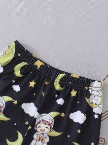 Set de 2 piezas de top sin mangas con estampado de oveja y pantalones cortos para niño pequeño, conjunto casual, lindo y cómodo para uso diario