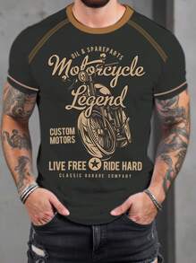 Manfinity Homme Men's Motorcycle Graphic Print Fitted Crew Neck Short Sleeve T-Shirt - Multicolor - View 1