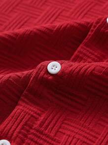 Manfinity RSRT 2pcs Men's Solid Front Button Short Sleeve Shirt And Pocket Shorts Set Men Clothes Men Shirt Co Ords Men Summer Outfits Men Shirt Co Ords Vacation Outfits Vacation Outfits For Men - Red - View 4