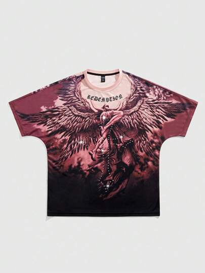 Men's Gothic Graphic Print Round Neck Short Sleeve T-Shirt, Summer, Halloween