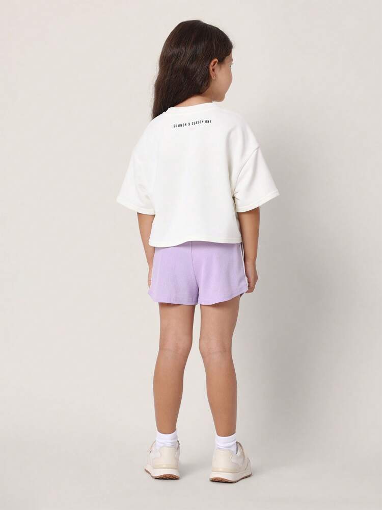 Geripptes, lässiges Crop-T-Shirt-Shorts-Set