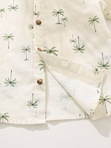 Cozy Pixies Set de 2 piezas compuesto por un cárdigan de manga corta con cuello y estampado de palmeras, y un short de cintura elástica para niñas