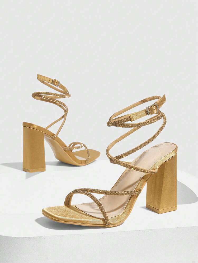 CUCCOO SZL Summer Fashion Rhinestone Decor High Heel Sandals For Christmas Spring Shoes Prom Heels