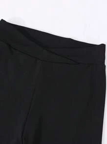 Sparklyn 2 件青少年女孩纯色重叠腰修身短裤，休闲夏季日常健身短裤，可内穿或外穿