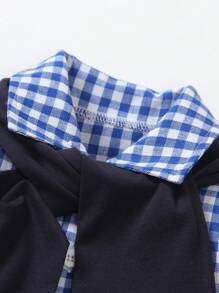 SHEIN 2 件套年轻男孩蓝白条纹领长袖休闲衬衫和蓝色针织围巾，适合春秋季外出 - 藍色 - 查看 7