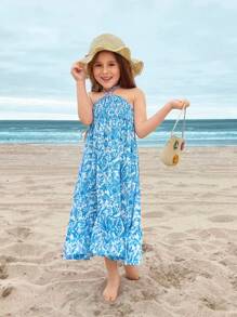 SHEIN Casual Comfortable Ruffle Collar & Hem Shift Dress, Simple & Minimalist Style - Blue and White - View 6