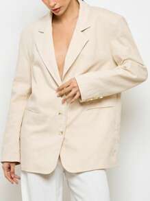AiiRZ Blazer surdimensionné à l'apparence de lin professionnel avec fermeture à boutons. Vêtement de travail élégant, décontracté mais professionnel pour le bureau. Veste de costume légère et taillée pour le printemps et l'été - Nude - Voir 4