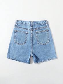 SHEIN Frenchy 夏季休闲水洗牛仔短裤 - 淺色水洗藍 - 查看 2