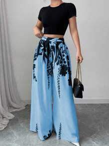 Calvaya Nuovi pantaloni lunghi eleganti e accattivanti a vita alta, con vestibilità ampia, effetto snellente, per primavera/estate