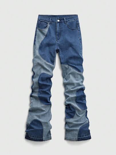 Street Life Jeans slim à pattes d'éléphant avec blocs de couleur mode pour hommes