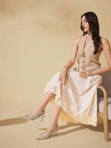 CUCCOO BASICS Women's Pointed Toe Adjustable Buckle Design Fashion High Heels - Apricot - View 2